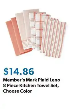 Sam's Club Member's Mark Plaid Leno 8 Piece Kitchen Towel Set, Choose Color offer