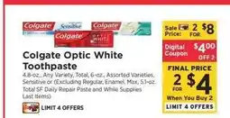ShopRite Colgate Optic White Toothpaste offer