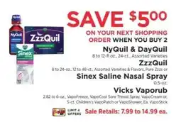 ShopRite NyQuil & DayQuil, ZzzQuil, Sinex Saline Nasal Spray, Vicks Vaporub offer