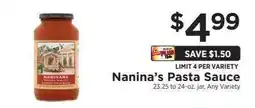 ShopRite Nanina's Pasta Sauce offer