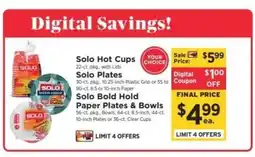 ShopRite Solo Hot Cups, Solo Plates, Solo Bold Hold Paper Plates & Bowls offer