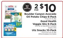 ShopRite Boulder Canyon Avocado Oil Potato Chips 6-Pack, Good Health Veggie Stix 6-Pack, Utz Snacks 10-Pack offer