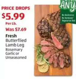 Aldi Fresh butterfield lamb leg rosemary garlic or unseasoned offer