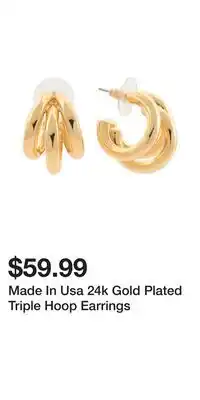 TJ Maxx Made In Usa 24k Gold Plated Triple Hoop Earrings offer