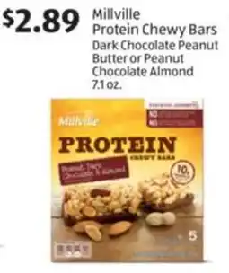 Aldi Millville protein chewy bars dark chocolate peanut butter or peanut chocolate almond offer