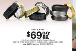 JC Penney 5 to 8mm stainless steel or tungsten band offer