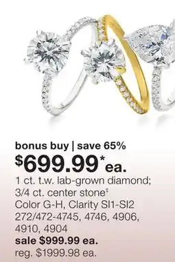 JC Penney 1 ct. t.w. lab-grown diamond 3/4 ct. center stone‡ offer