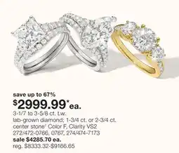 JC Penney lab-grown diamond 1-3/4 ct. or 2-3/4 ct. center stone◊ offer