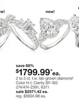 JC Penney 2 to 3 ct. t.w. lab-grown diamond‡ Color H-I, Clarity SI1-SI2 offer