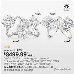 JC Penney 5-1/3 to 5-1/2 ct. t.w. lab-grown diamond 5 ct. center stone◊ offer