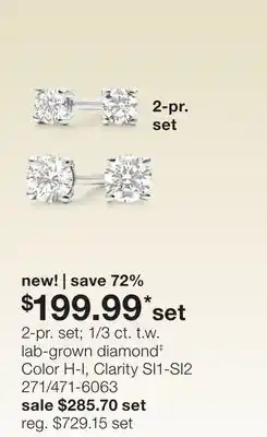 JC Penney 2-pr. set 1/3 ct. t.w. lab-grown diamond‡ Color H-I, Clarity SI1-SI2 offer