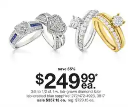 JC Penney 3/8 to 1/2 ct. t. w. lab-grown diamond &/or lab-created blue sapphire§ offer