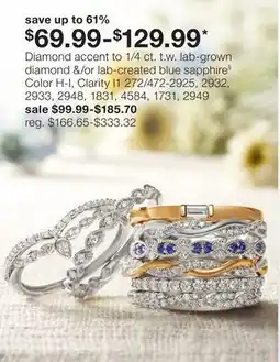 JC Penney Diamond accent to 1/4 ct. t. w. lab-grown diamond &/or lab-created blue sapphire§ offer
