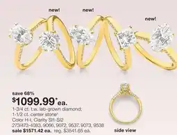 JC Penney 1-3/4 ct. t.w. lab-grown diamond 1-1/2 ct. center stone‡ Color H-I, Clarity SI1-SI2 offer
