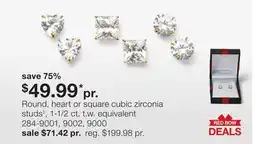 JC Penney Round, heart or square cubic zirconia studs‡ offer