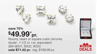 JC Penney Round, heart or square cubic zirconia studs‡ offer