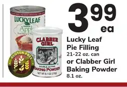 ACME Lucky Leaf Pie Filling 21-22 oz. can or Clabber Girl Baking Powder 8.1 oz offer