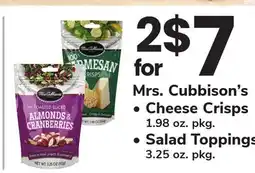 ACME Mrs. Cubbison's Cheese Crisps 1.98 oz. pkg., Salad Toppings 3.25 oz. pkg offer