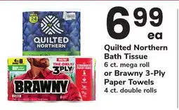 ACME Quilted Northern Bath Tissue 6 ct. mega roll or Brawny 3-Ply Paper Towels 4 ct. double rolls offer