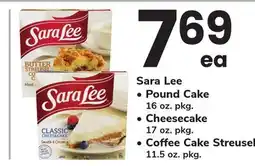 ACME Sara Lee • Pound Cake 16 oz. pkg. • Cheesecake 17 oz. pkg. • Coffee Cake Streusel 11.5 oz. pkg offer