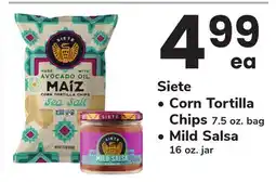 ACME Siete Corn Tortilla Chips 7.5 oz. bag, Mild Salsa 16 oz. jar offer
