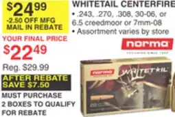 Dunham's Sports NORMA WHITETAIL CENTERFIRE offer