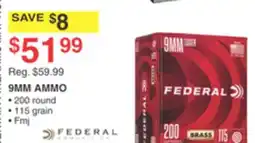 Dunham's Sports FEDERAL 9MM AMMO offer