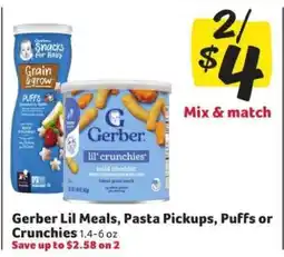 Winn Dixie Gerber Lil Meals, Pasta Pickups, Puffs or Crunchies offer