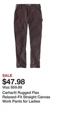 Cabela's Carhartt Rugged Flex Relaxed-Fit Straight Canvas Work Pants for Ladies offer