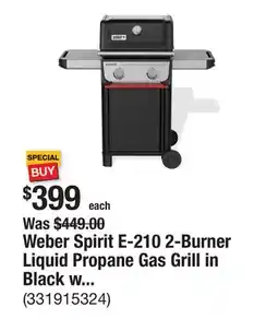 The Home Depot Weber Spirit E-210 2-Burner Liquid Propane Gas Grill in Black with Snap-Jet Ignition offer
