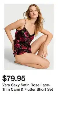Victoria's Secret Very Sexy Satin Rose Lace-Trim Cami & Flutter Short Set offer
