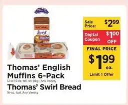 ShopRite Thomas’ English Muffins 6-Pack / Thomas’ Swirl Bread offer