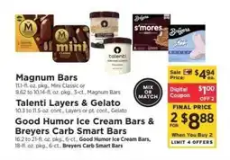 ShopRite Magnum Bars, Talenti Layers & Gelato, Good Humor Ice Cream Bars & Breyers Carb Smart Bars offer