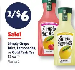 Family Dollar Simply Grape Juice, Lemonades, or Gold Peak Tea offer