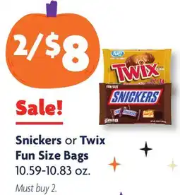 Family Dollar Snickers or Twix Fun Size Bags offer