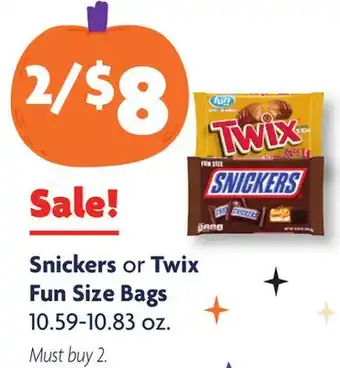 Family Dollar Snickers or Twix Fun Size Bags offer