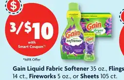 Family Dollar Gain Liquid Fabric Softener 35 oz., Flings 14 ct., Fireworks 5 oz., or Sheets 105 ct offer