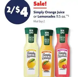 Family Dollar Simply Orange Juice or Lemonades offer