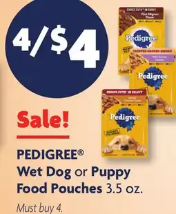 Family Dollar PEDIGREE Wet Dog or Puppy Food Pouches offer