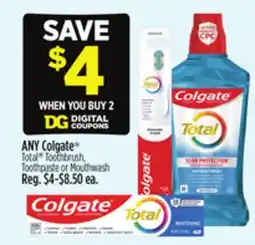 Dollar General ANY Colgate Total Toothbrush, Toothpaste or Mouthwash offer