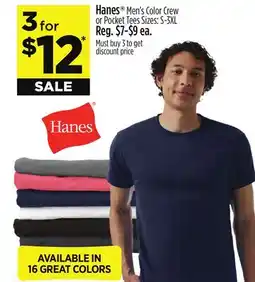 Dollar General Hanes Men's Color Crew or Pocket Tees offer