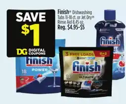 Dollar General Finish Dishwashing Tabs 11-18 ct. or Jet Dry Rinse Aid 8.45 oz offer