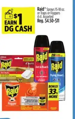 Dollar General Raid Sprays 15-18 oz. or Traps or Foggers 4 ct offer