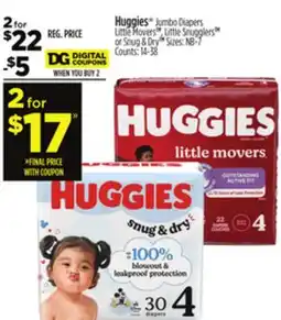 Dollar General Huggies Jumbo Diapers Little Movers, Little Snugglers TM or Snug & Dry offer