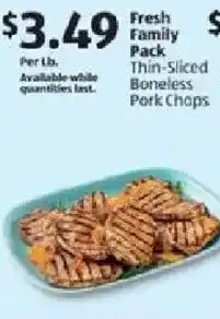 Aldi Fresh family pack thin-sliced boneless pork chops offer