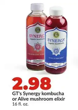 Hy-Vee GT's Synergy kombucha or Alive mushroom elixir offer