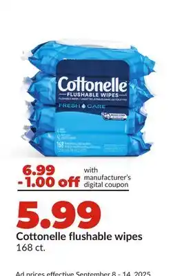 Hy-Vee Cottonelle flushable wipes offer