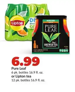 Hy-Vee Pure Leaf 6 pk. bottles 16.9 fl. oz. or Lipton tea 12 pk. bottles 16.9 fl. oz offer