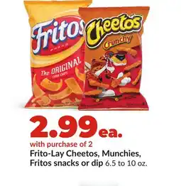 Hy-Vee Frito-Lay Cheetos, Munchies, Fritos snacks or dip offer