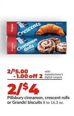 Hy-Vee Pillsbury cinnamon, crescent rolls or Grands! biscuits offer